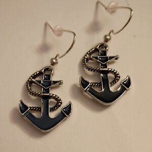 Elegant Silver and Blue Anchor Earrings